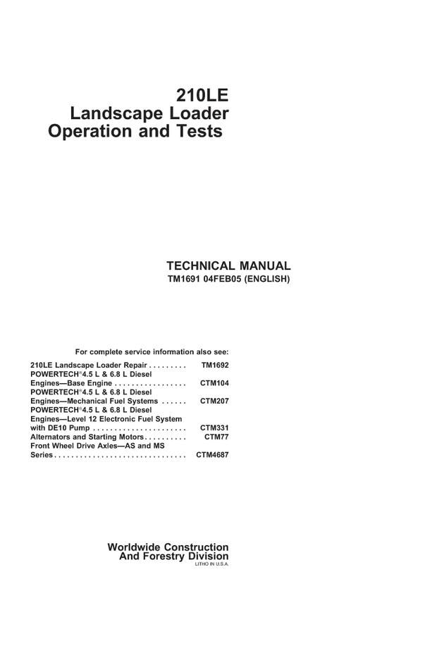 Pdf TM1691 John Deere 210LE Landscape Loader Diagnostic and Test Manual