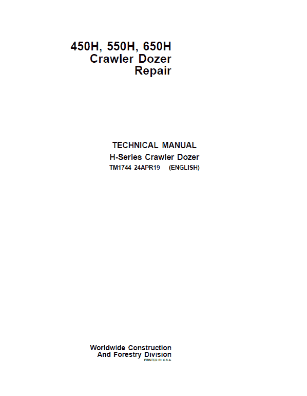 Pdf TM1744 John Deere 450H 550H 650H Crawler Dozer Repair Service Manual