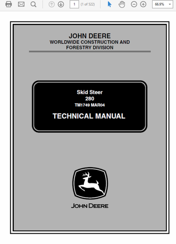 Pdf TM1749 John Deere 280 Type Skid Steer Loader Repair Service Manual