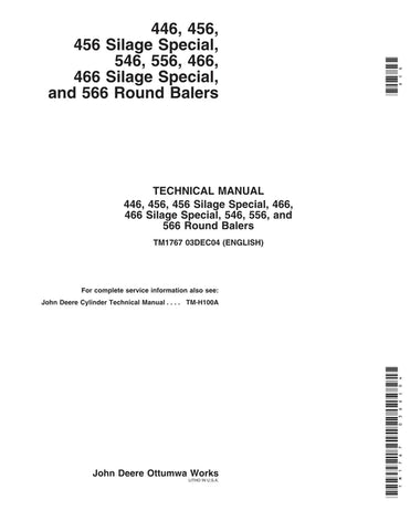 Pdf TM1767 John Deere 446, 456, 456s, 546, 556, 466, 466s, 566 Round Baler Repair Service Manual