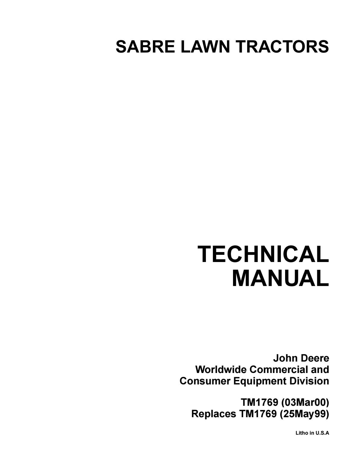 Pdf TM1769 John Deere Sabre Lawn Tractor Mower Repair Service Manual