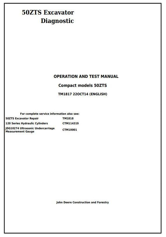 Pdf TM1817 John Deere 50ZTS Compact Excavator Diagnostic and Test Service Manual