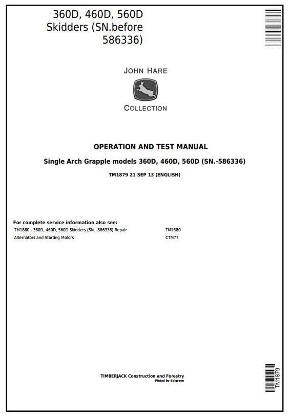 Pdf TM1879 John Deere Timberjack 360D, 460D, 560D Single Arch Grapple Skidder Diagnostic and Test Service Manual