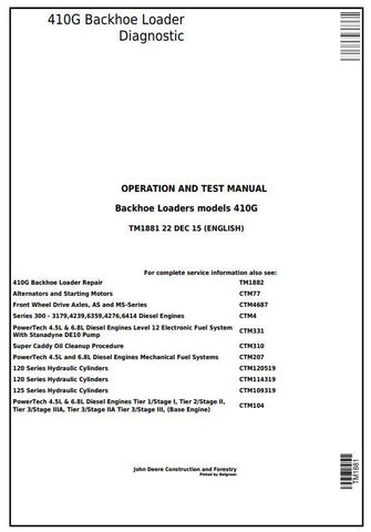 Pdf TM1881 John Deere 410G Backhoe Loader Diagnostic and Test Service Manual