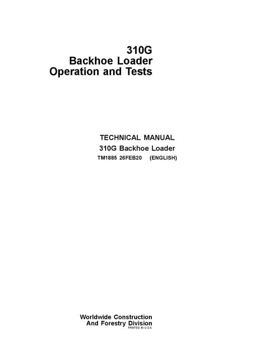 Pdf TM1885 John Deere 310G Backhoe Loader Diagnostic and Test Service Manual