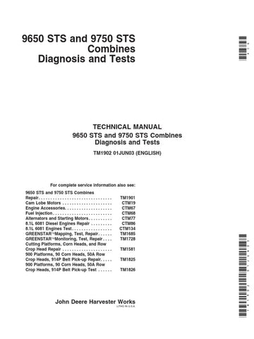 Pdf TM1902 John Deere 9650STS 9750STS Combine Diagnostic & Test Service Manual