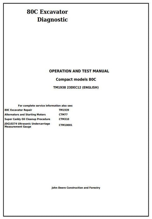 TM1938 - John Deere 80C Excavator Diagnostic and Test Service Manual