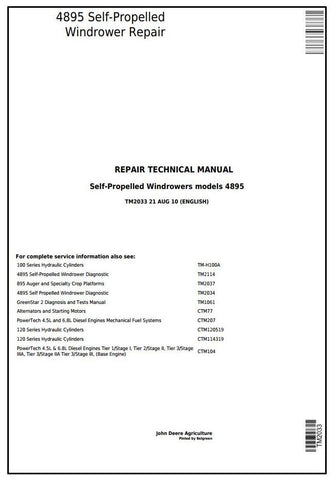 Pdf TM2033 John Deere 4895 Self-Propelled Hay and Forage Windrower Repair Service Manual