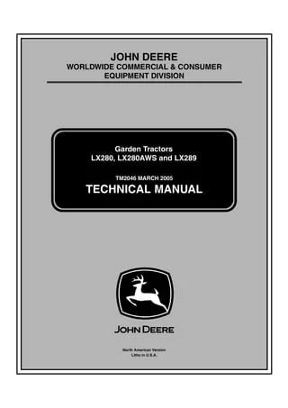 Pdf TM2046 John Deere LX280 LX280AWS LX289 Lawn Tractor Repair Service Manual