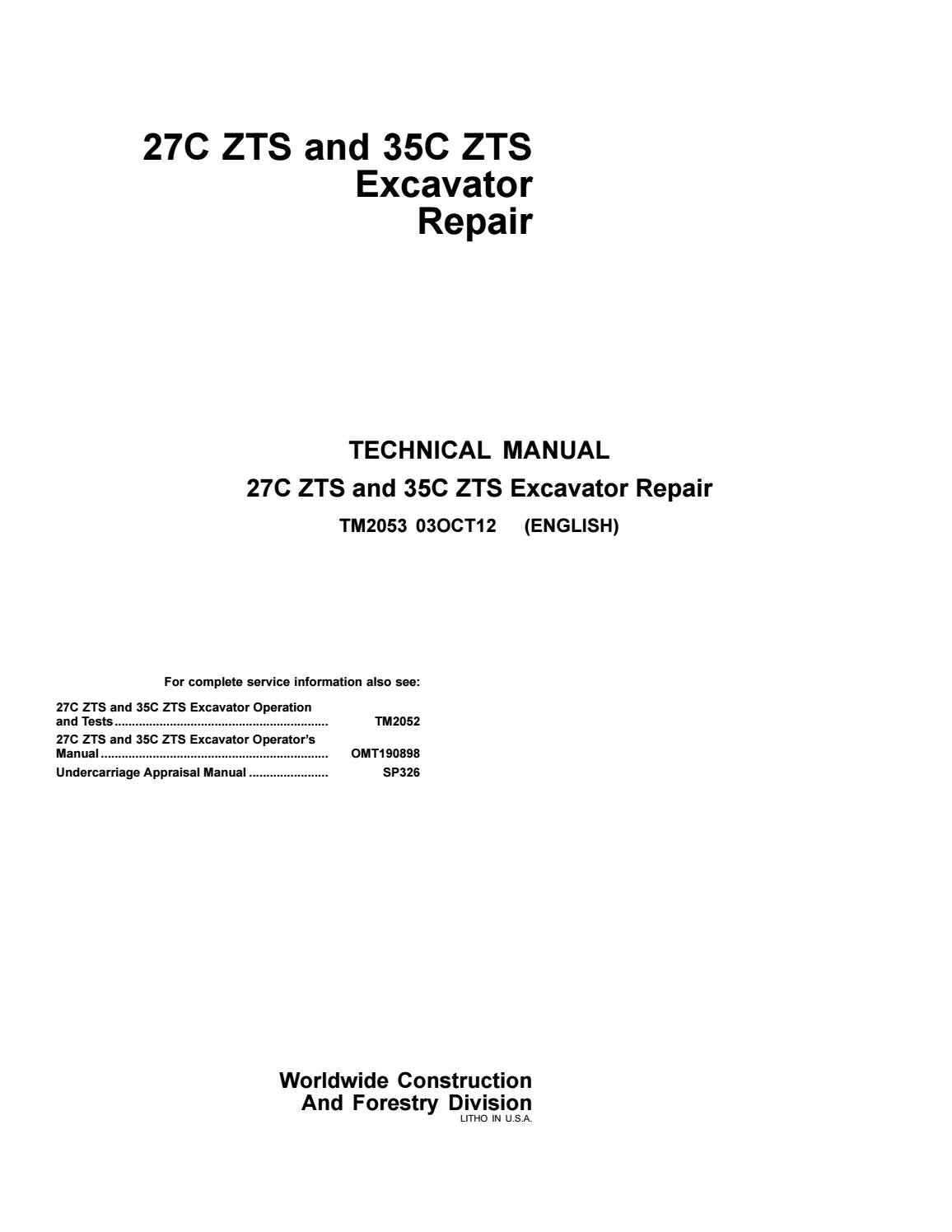 Pdf TM2053 John Deere 27C ZTS 35C ZTS Excavator Repair Service Manual