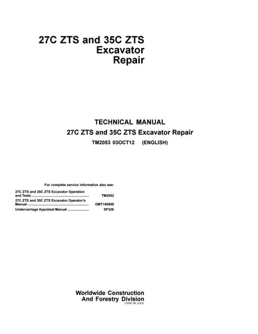 Pdf TM2053 John Deere 27C ZTS 35C ZTS Excavator Repair Service Manual