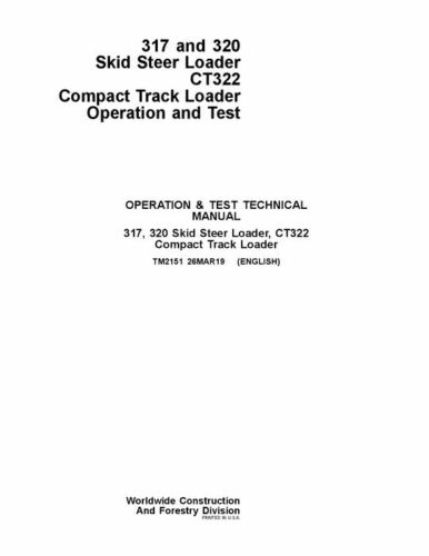 TM2151 - John Deere CT322 Skid Steer 317, 320 Compact Track Loader Operation and Test Manual