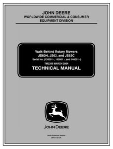TM2209 - John Deere JS63 JS63C S60H Walk-Behind Rotary Mower Repair Service Manual