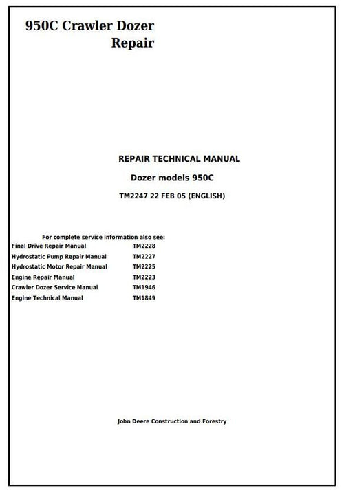 Pdf TM2247 John Deere 950C Crawler Dozer Repair Service Manual