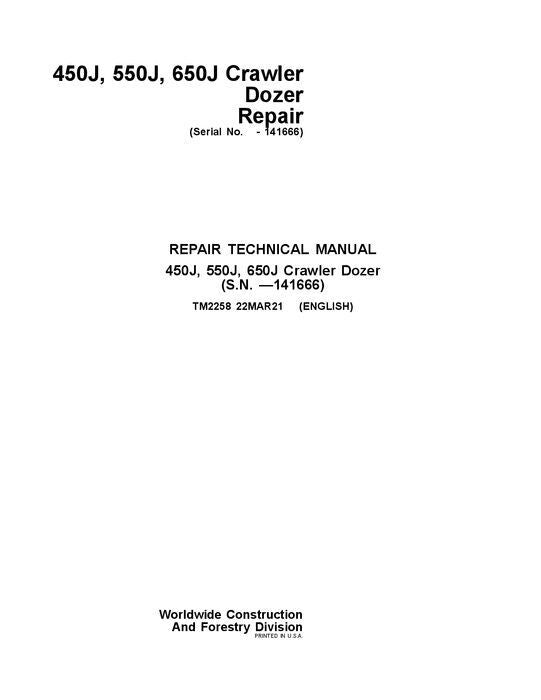 Pdf TM2258 John Deere 450J, 550J, 650J Crawler Dozer Repair Service Manual