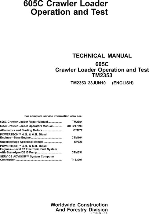 Pdf TM2353 John Deere 605C Crawler Loader Diagnostic and Test Manual