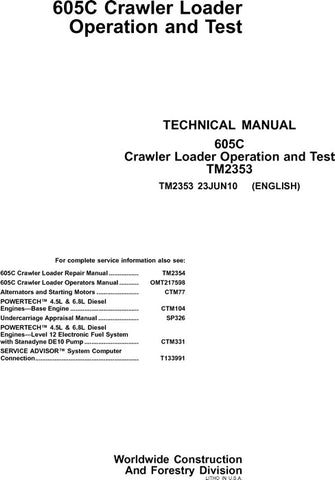 Pdf TM2353 John Deere 605C Crawler Loader Diagnostic and Test Manual