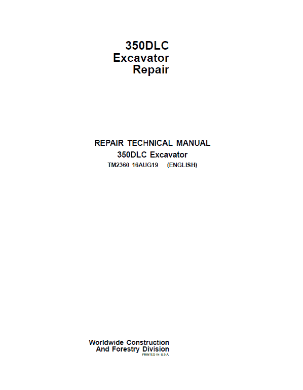 Pdf TM2360 John Deere 350DLC Excavator Repair Service Manual