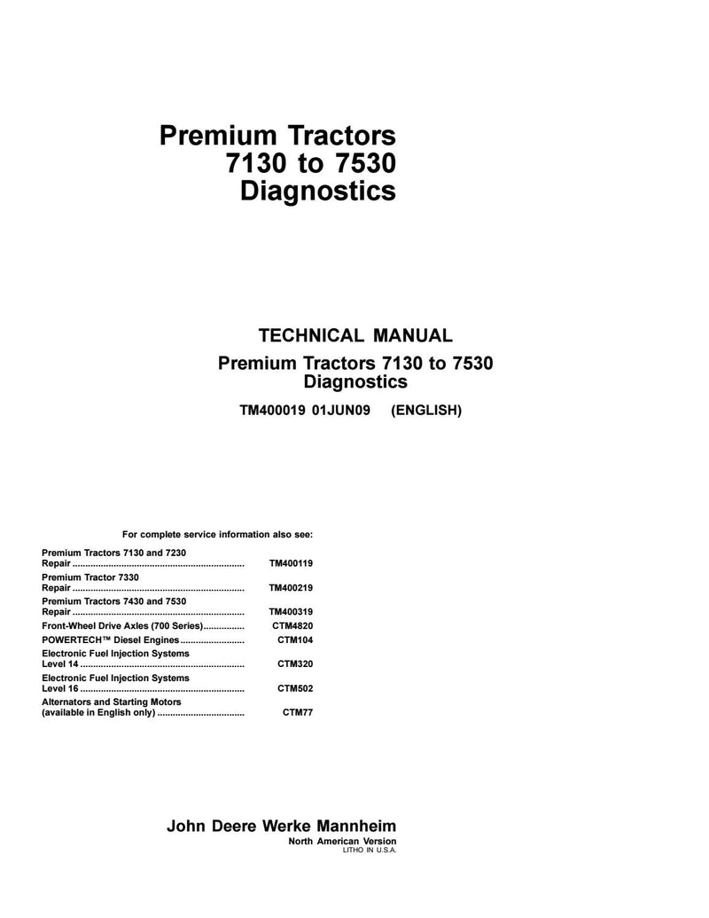 Pdf TM400119 John Deere 7130, 7230 Premium Tractor Repair Service Manual