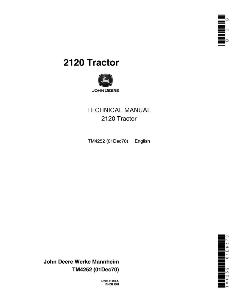 TM4252 - John Deere 2020 2120 Tractor Repair Service Manual