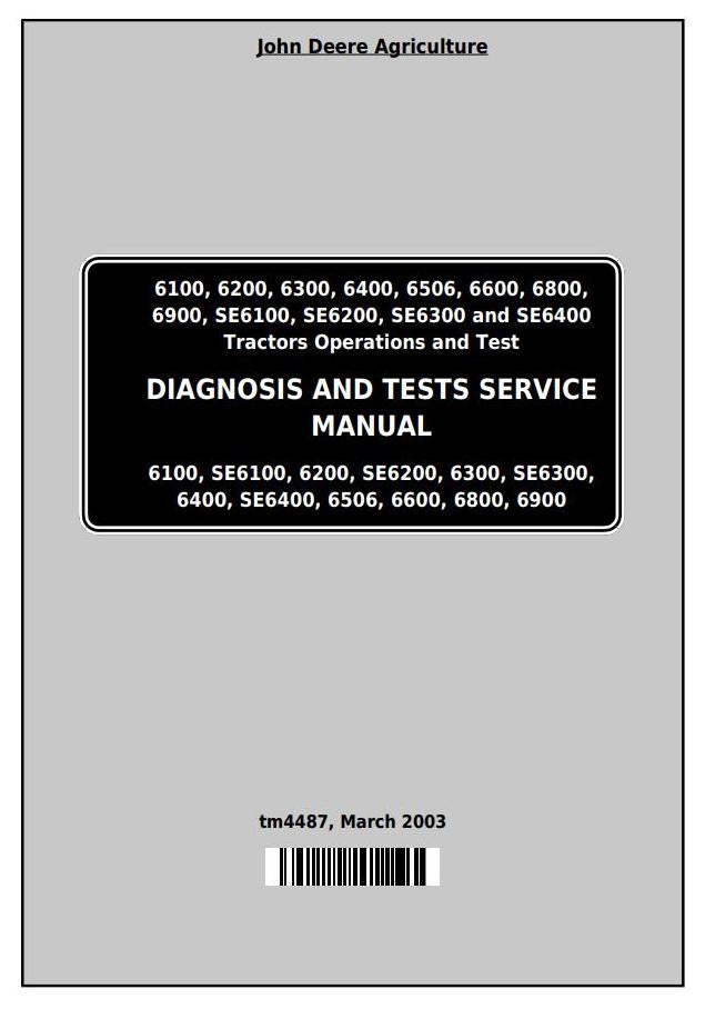 Pdf TM4487 John Deere 6100, 6200, 6300, 6400, 6506, 6600, 6800, 6900 Tractor Diagnosis & Test Service Manual