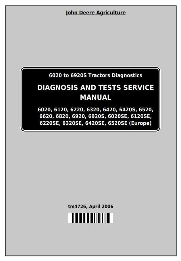 Pdf TM4726 John Deere 6020, 6120, 6220, 6320, 6420, 6620, 6820, 6920 Tractor Diagnosis and Test Service Manual