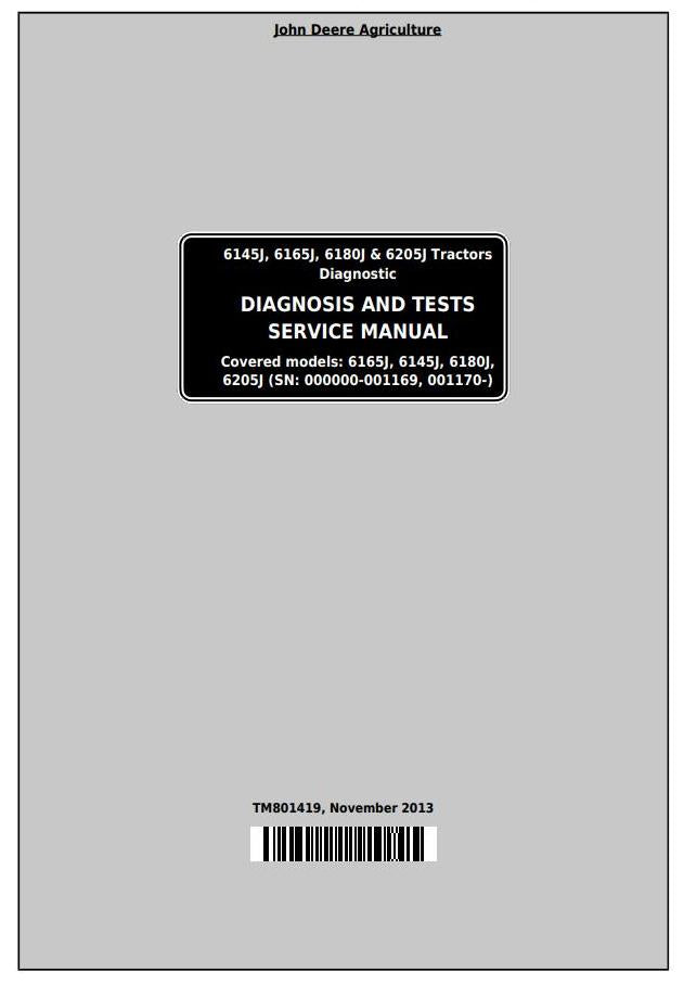 Pdf TM801419 John Deere 6145J 6165J 6180J 6205J Tractor Diagnostic and Test Service Manual