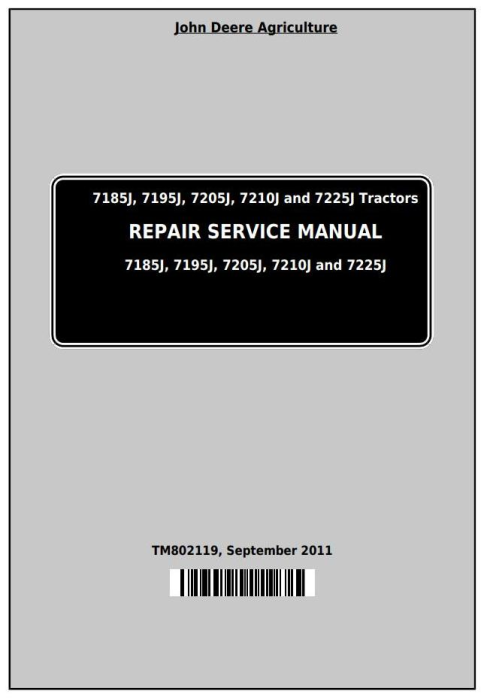 Pdf TM802119 John Deere 7185J, 7195J, 7205J, 7210J, 7225J Tractor Repair Service Manual