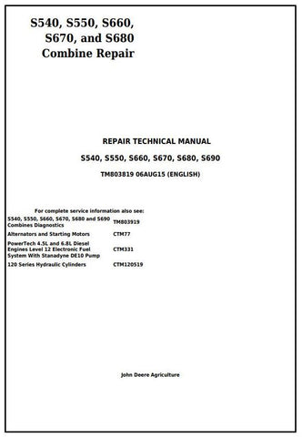 Pdf TM803819 John Deere S540 S550 S660 S670 S680 S690 Combine Repair Service Manual