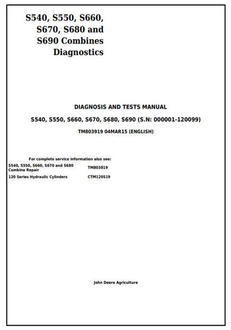 PDF TM803919 John Deere S540 S550 S660 S670 S680 S690 Combine Diagnostic and Test Service Manual