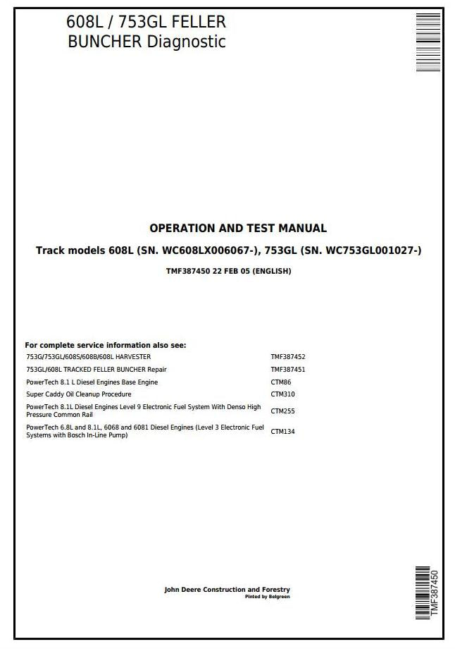 Pdf TMF387450 John Deere Timberjack 608L, 753GL Tracked Feller Buncher Diagnostic and Test Service Manual