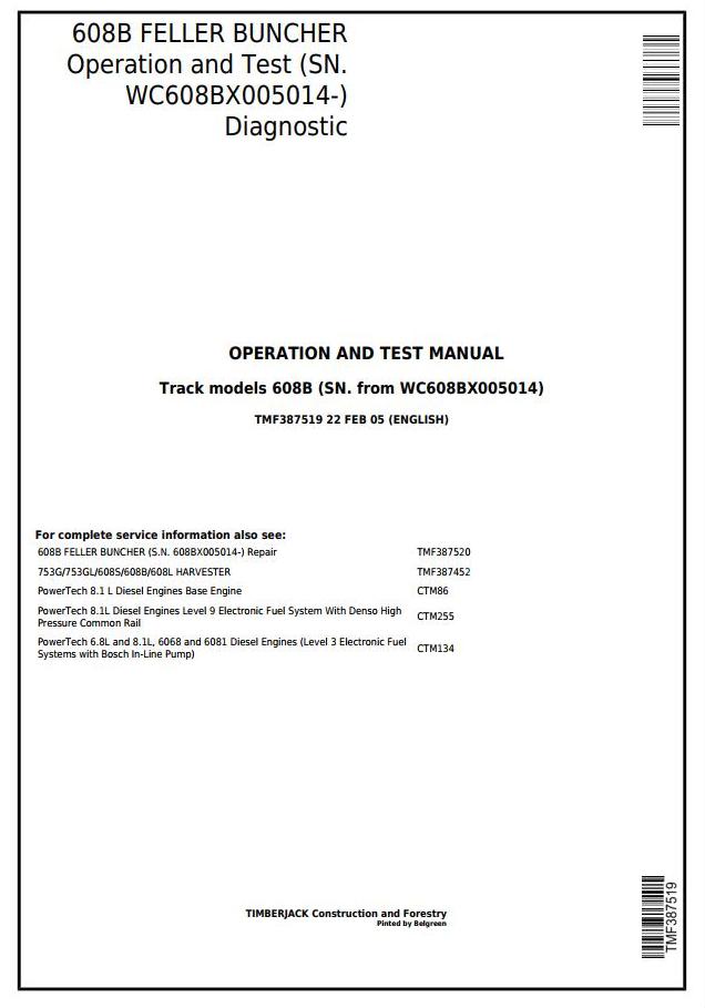 Pdf TMF387519 John Deere Timberjack 608B Feller Buncher Diagnostic and Test Service Manual