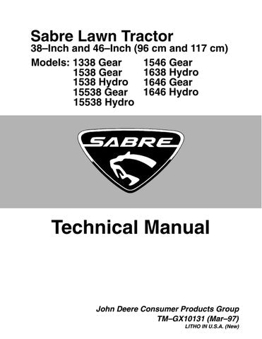 Pdf TMGX10131 John Deere Sabre 38 & 46 inch 1338 1538 15538 1546 1638 1646 Lawn Tractor Repair Service Manual